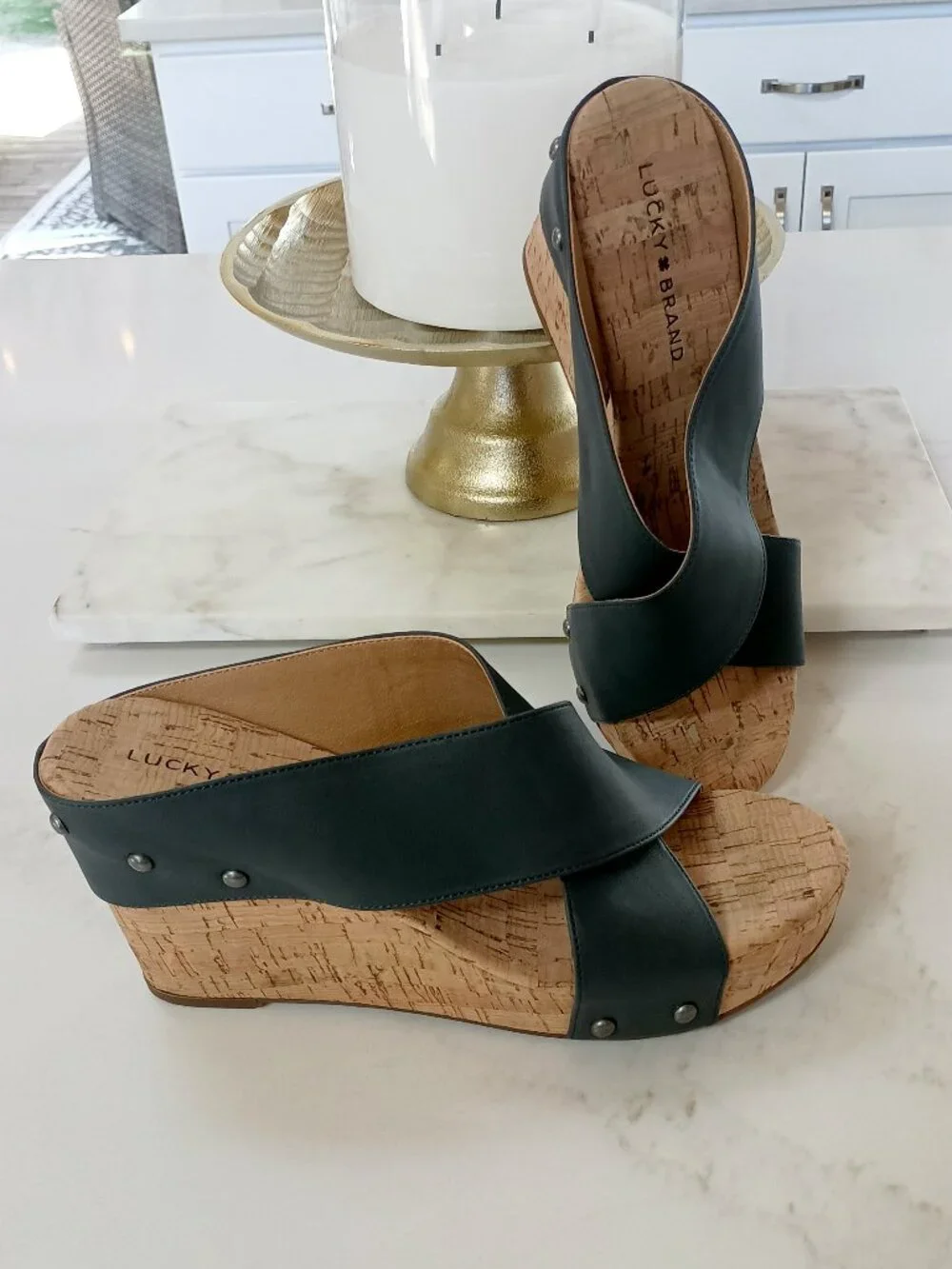 LUCKY BRAND VEGAN MILLER CORK WEDGE SANDALS